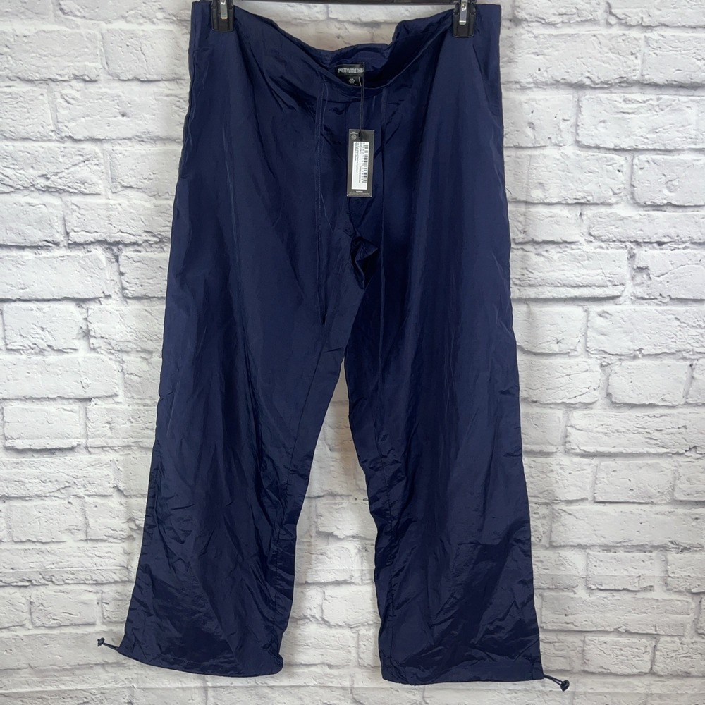 Pretty Little Thing NWT Navy Lightweight Y2K Parachute Toggle Cargo Pants Size 2
